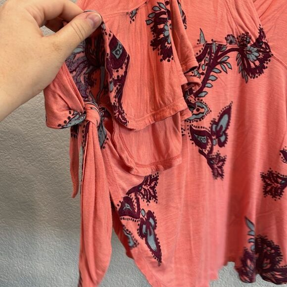 Free People Maui Wowie Pink Passion Flower Combo Side Tie Blouse Size Large - Picture 4 of 8